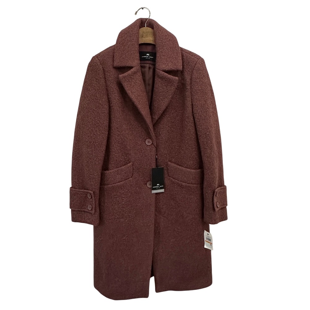 NWT Andrew Marc Regine Boucle Coat Mauve Pink Wool Blend Notch Lapel Old Money S
